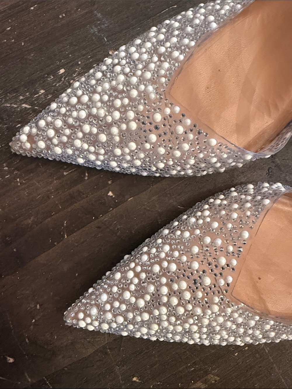 Zara Pearl-Embellished Pointed Slingback Heels - Beige - Picture 3 of 4
